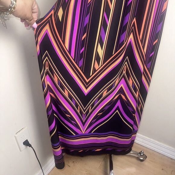 Carole Little Maxi Boho Multicolor Halter Sleeveless V Neck Summer Dress Sz S - Picture 4 of 7